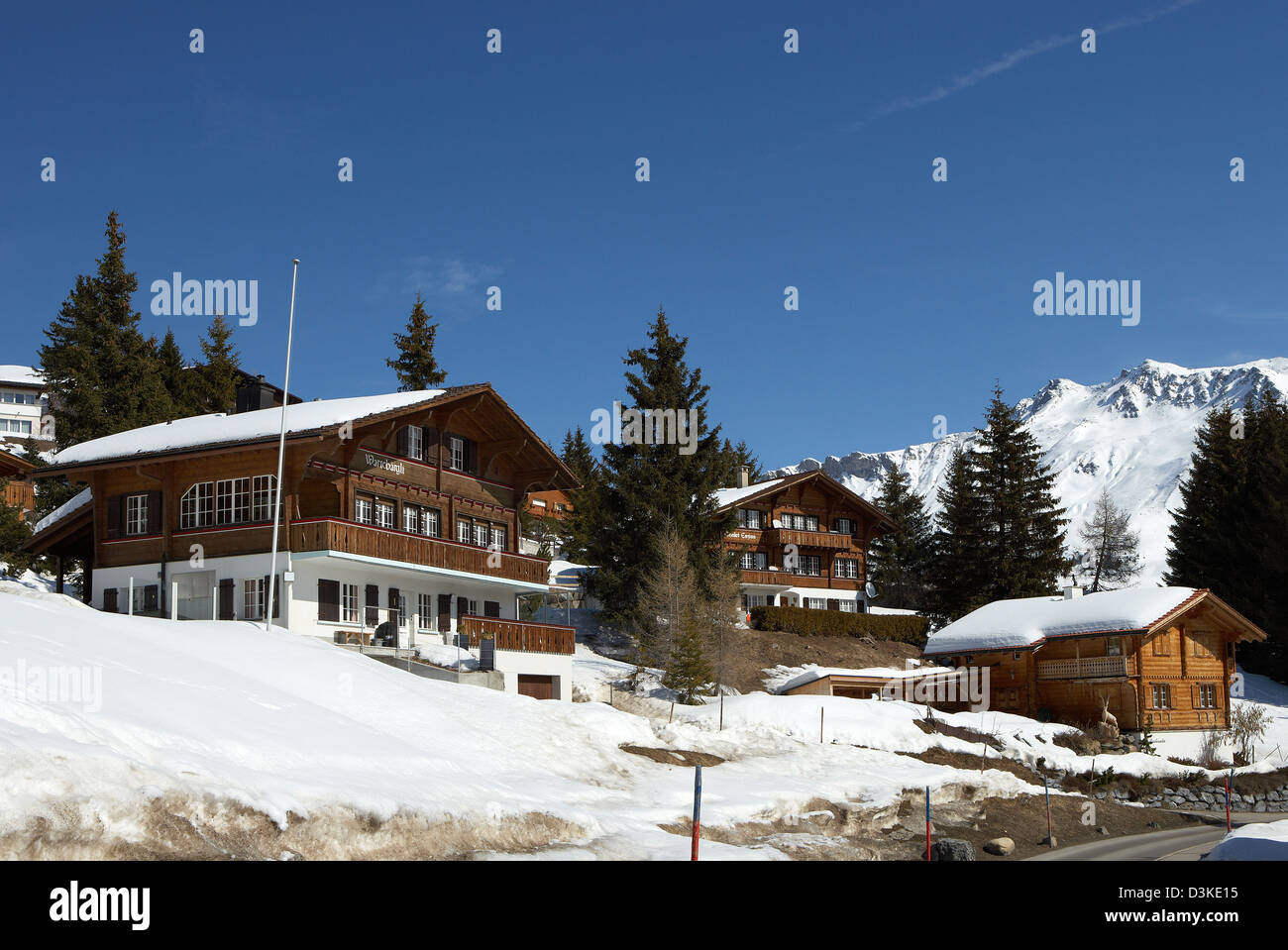 Valbella, Switzerland, former farmhouses, which are now used as holiday houses Stock Photo