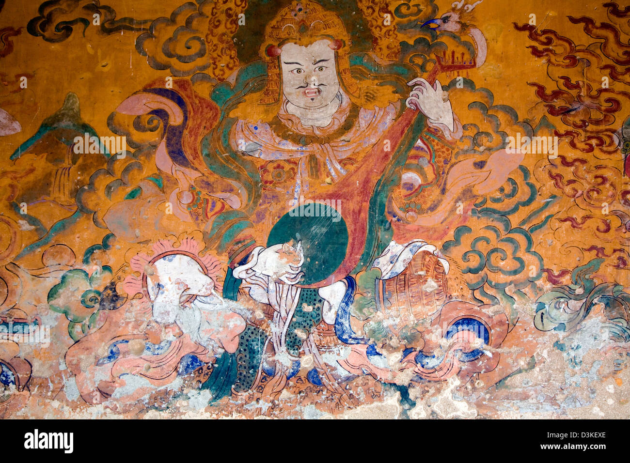 Treasured wall paintings, dating to the 16thC, grace Tanshing Lhakhang (monastery) in Jakar, Bhutan, Asia Stock Photo