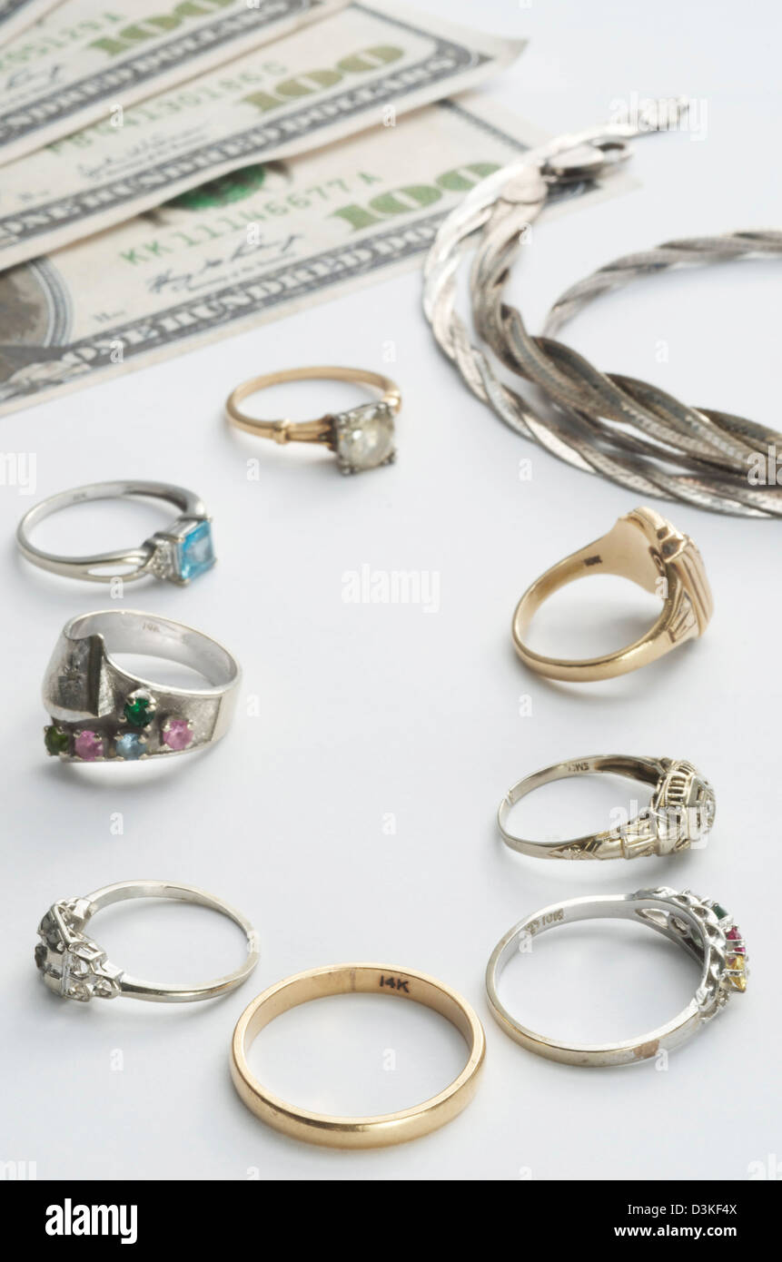 Cash for gold,trade your jewelry for hundreds of dollars Stock Photo
