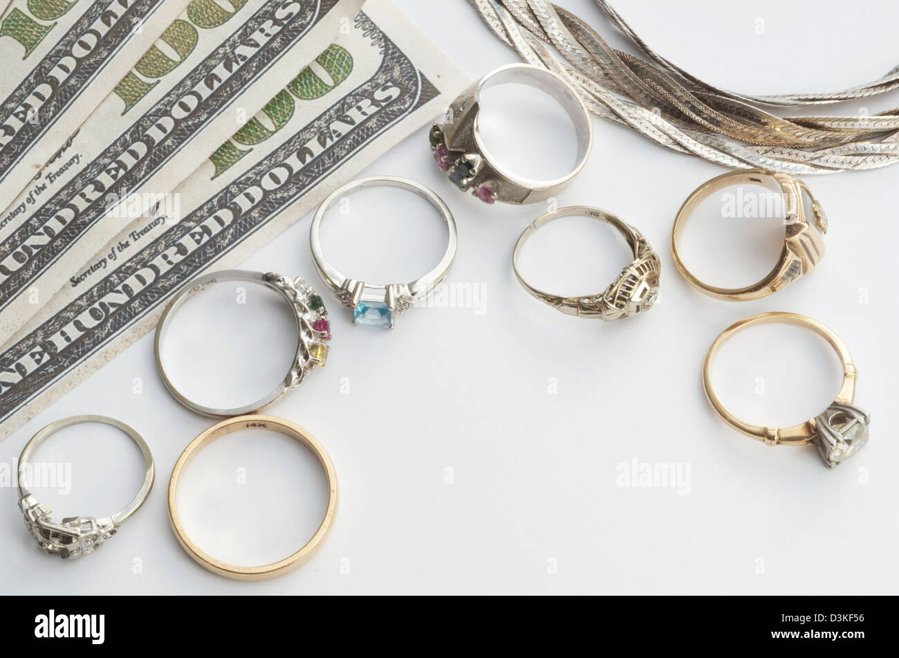 Cash for gold,trade your jewelry for hundreds of dollars Stock Photo