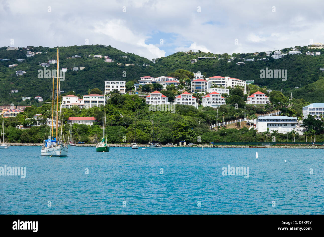 Charlotte Amalie, St. Thomas, Sailboats at anchor near the waterfront
