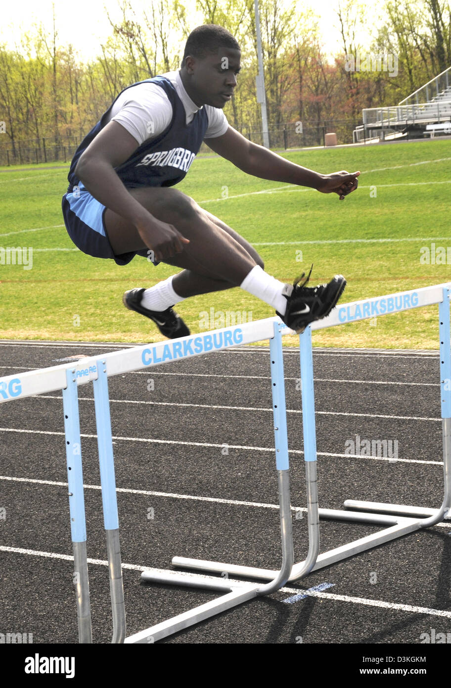 High school hurdle race in Waldorf, Md Stock Photo Alamy