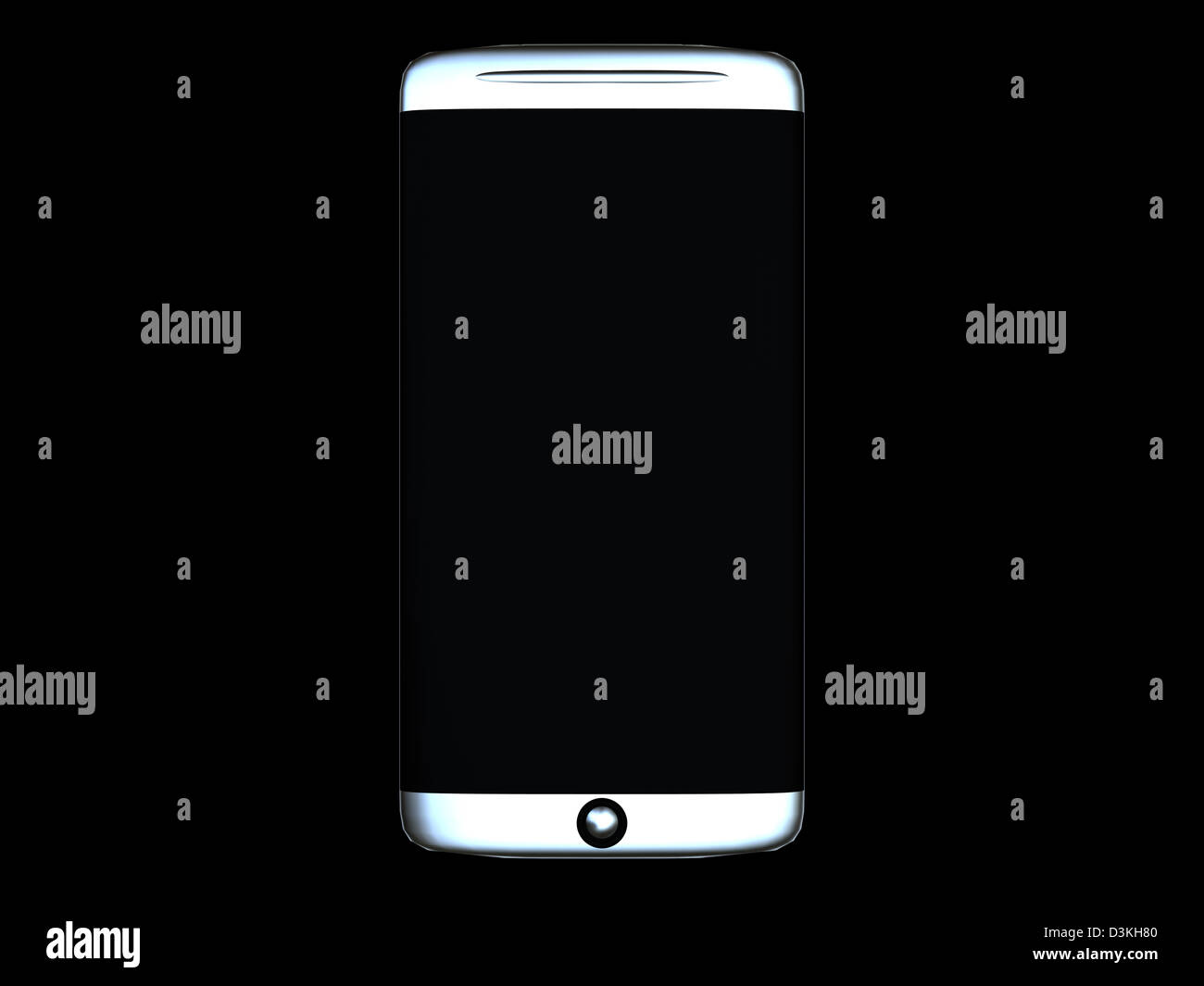 Realistic mobile phone with blank screen isolated on white background. Iphon style gadget Stock Photo