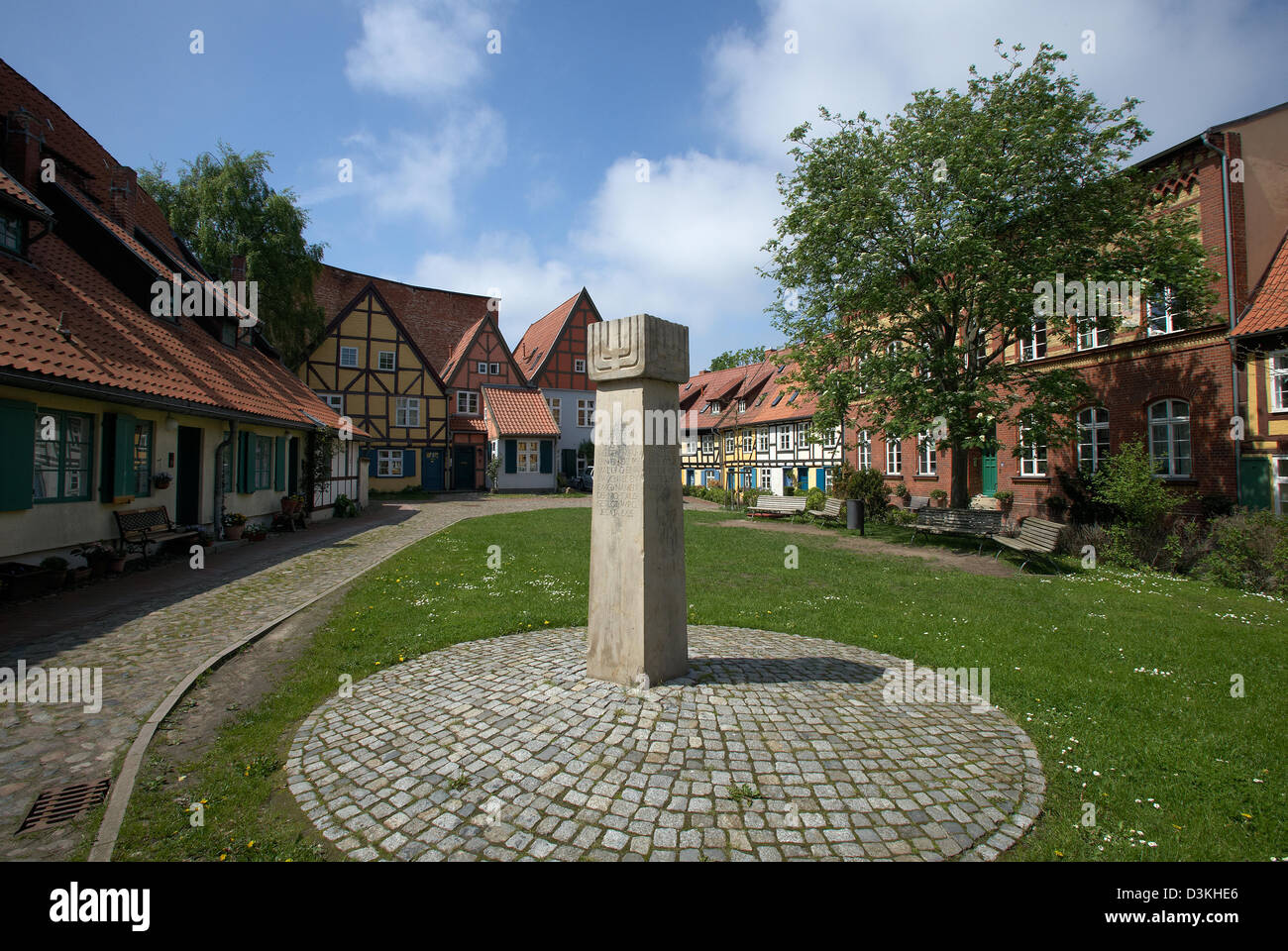 Stralsund, Germany, Fachwerkhaeuser at St. John's Abbey and Jews Tele Stock Photo