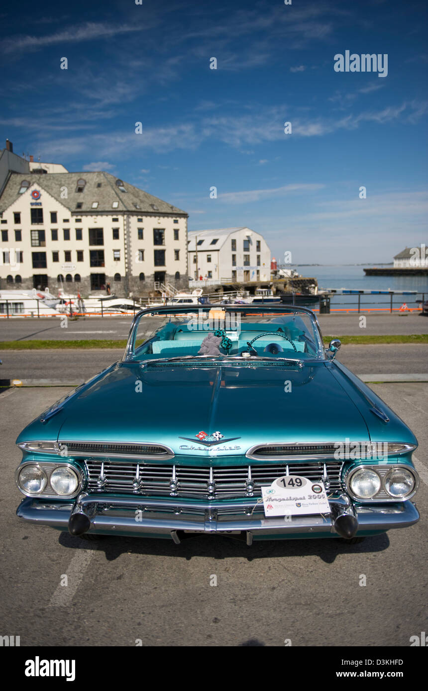 Classic American cars at a car rally in Alesund Norway Stock Photo