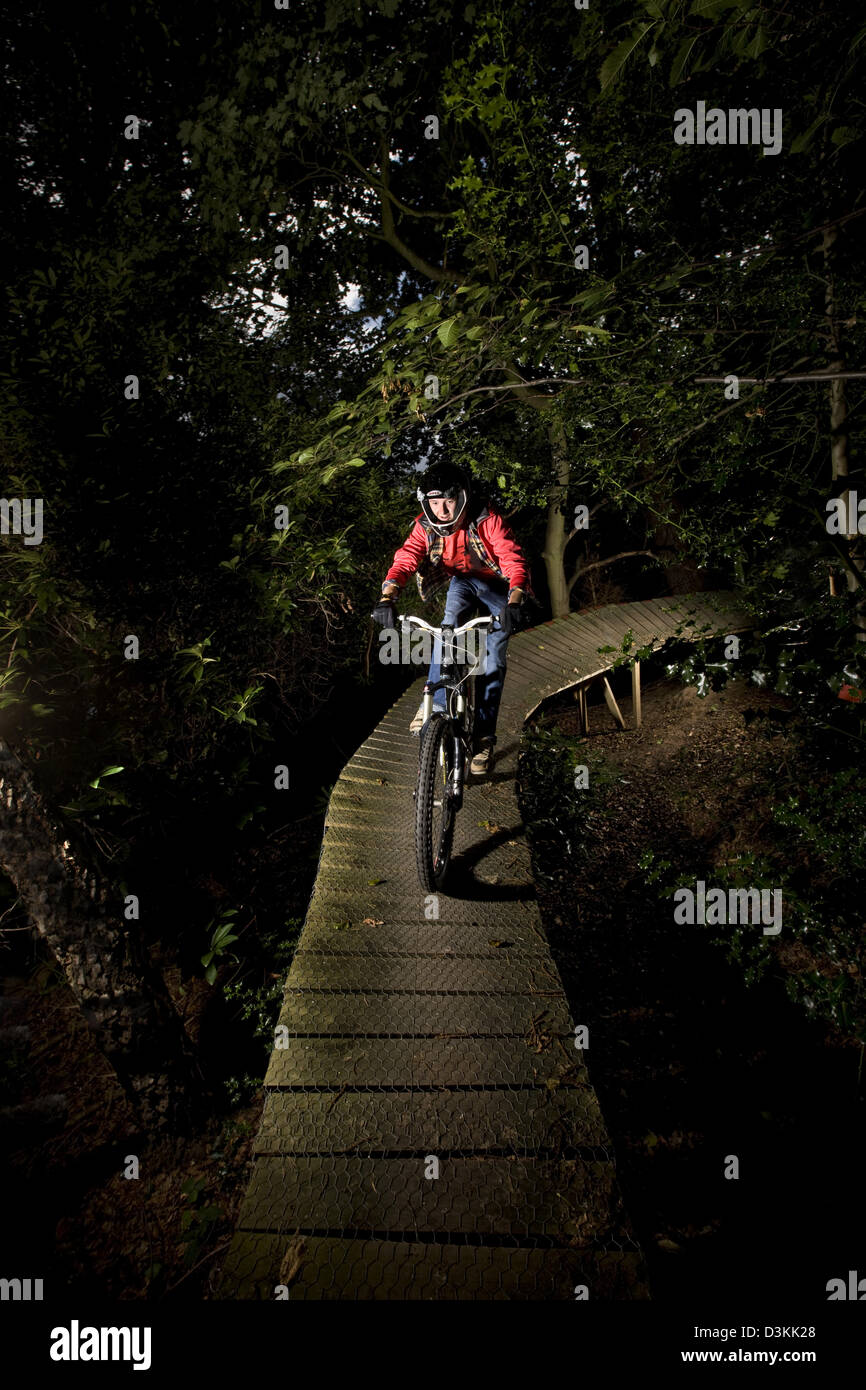 Mountain biking action, Esher forest, England Stock Photo