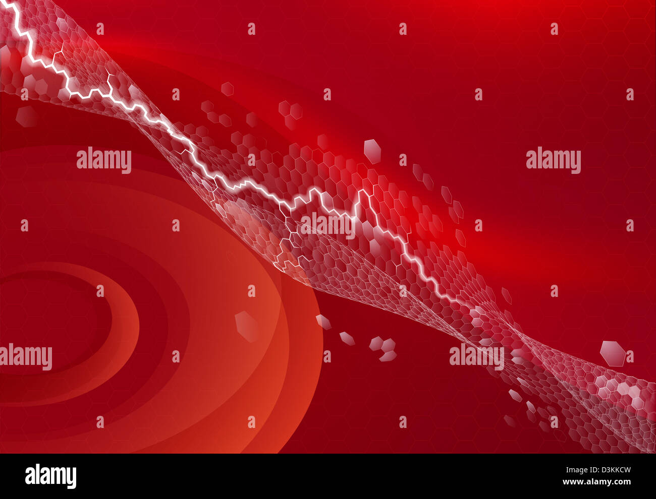 Graphic design concept; an abstract red background with hexagons and ...