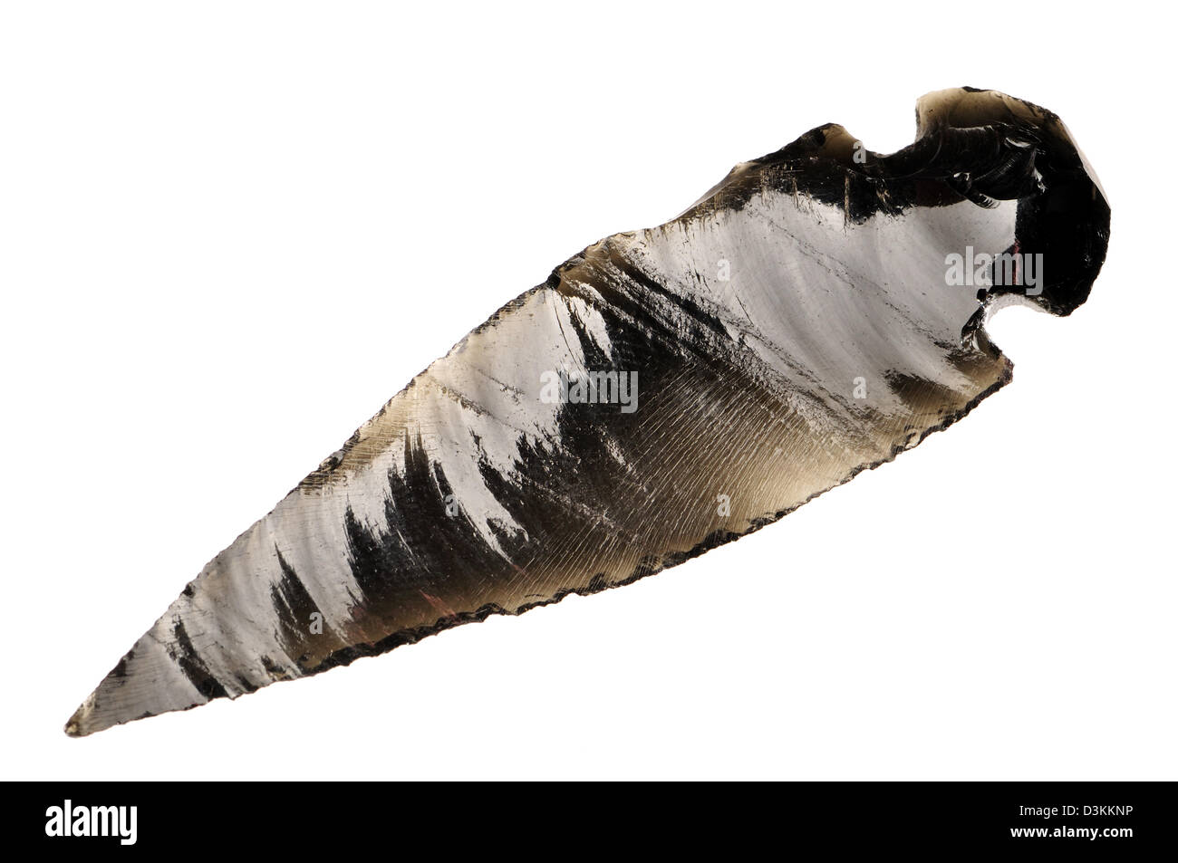 Obsidian hand-knapped arrowhead (modern) Stock Photo