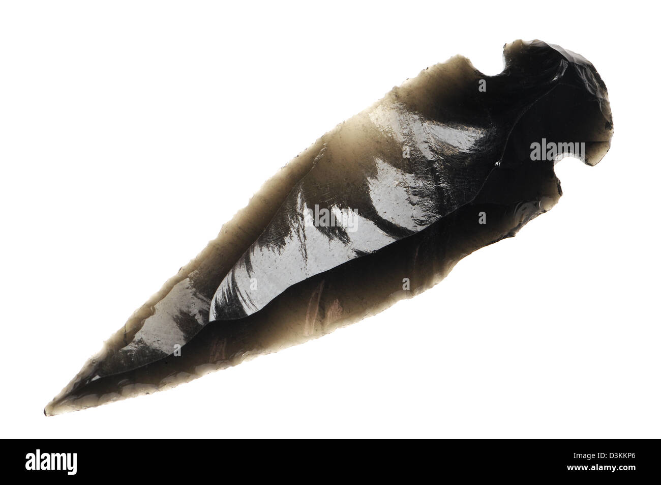 Obsidian hand-knapped arrowhead (modern) Stock Photo
