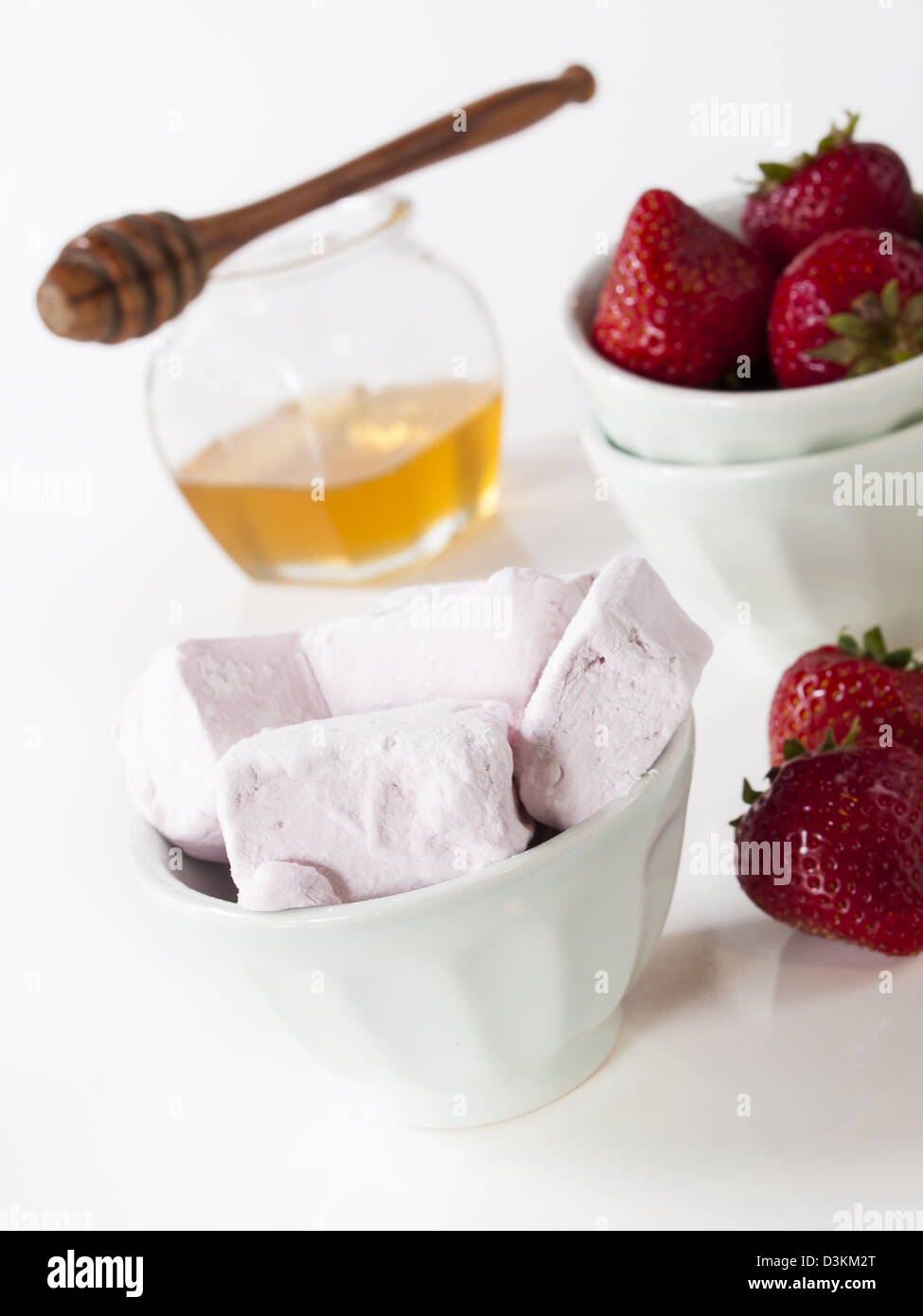 Gourmet strawberry marshmallows on white background Stock Photo - Alamy