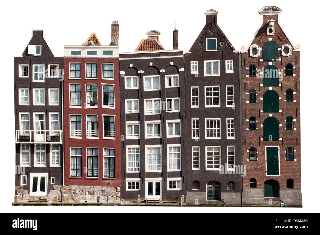 Amsterdam canal houses - Isolated Stock Photo
