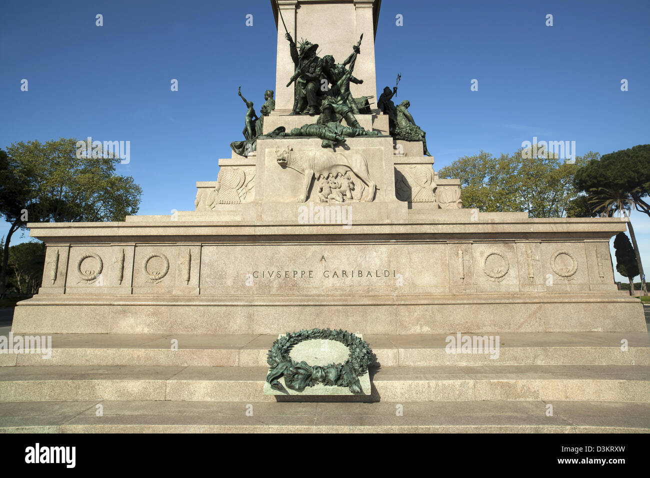 Equestrian statue monument to Giuseppe Garibaldi on Janiculum Hill overlooking Rome Stock Photo