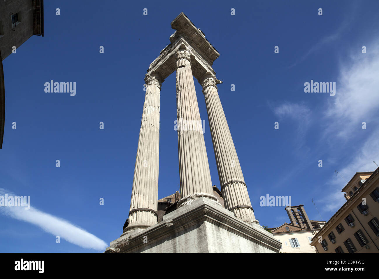 Surviving temple columns near The theatre of Marcellus in Rome Stock Photo