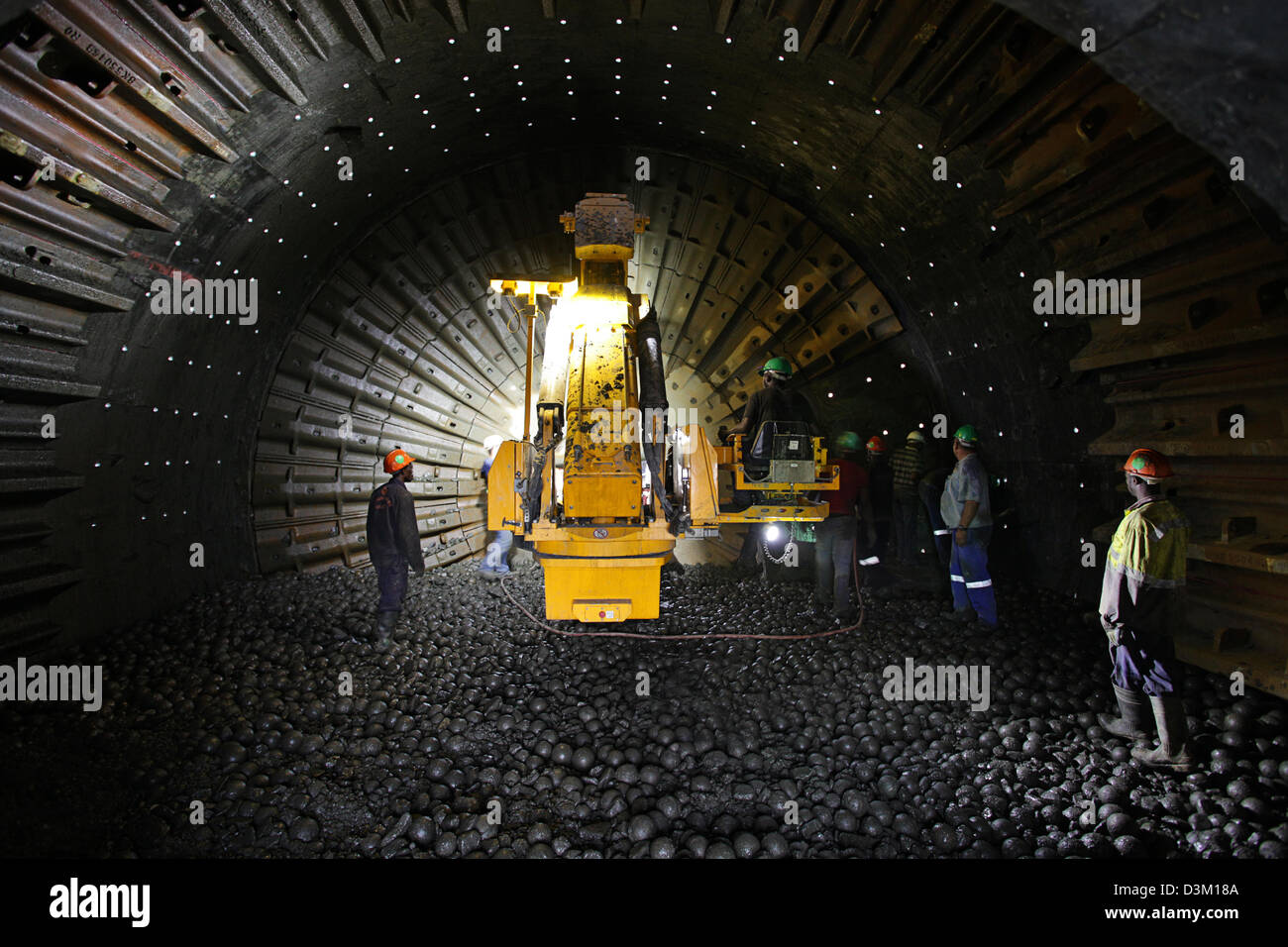 Repairs inside a copper ore mill Stock Photo
