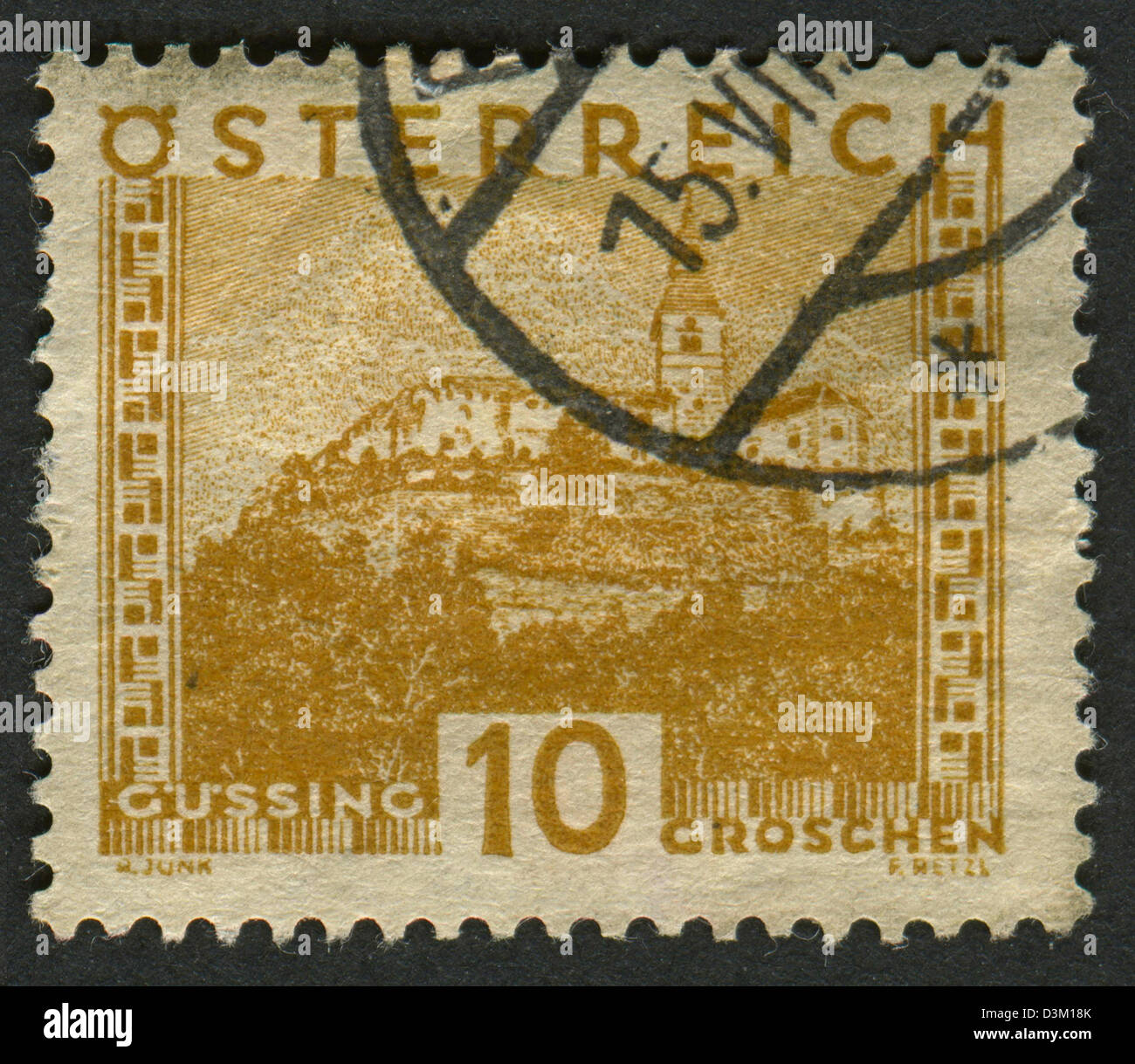 AUSTRIA - CIRCA 1929: A stamp printed in Austria shows image of the Burg Güssing castle, circa 1929.  Stock Photo