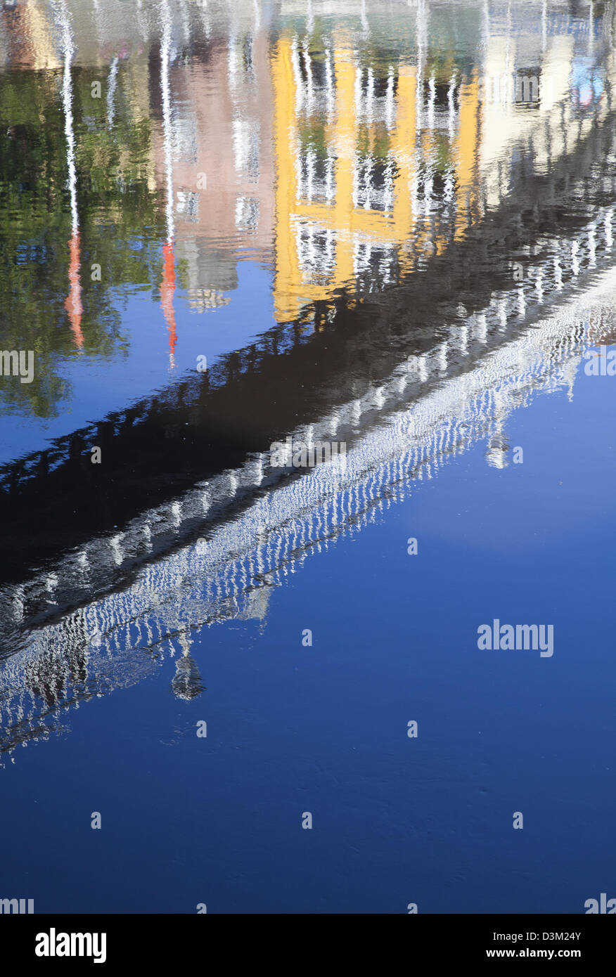 Reflection of Ha'penny Bridge in the River Liffey, Dublin city, County Dublin, Ireland. Stock Photo