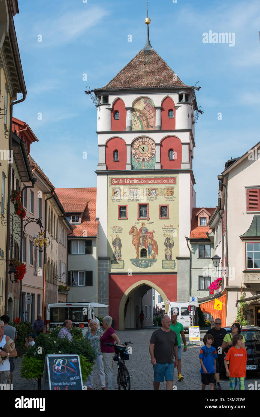 Old Town center of Wangen with Tower and Archway, Allgau, Baden-Wurttemberg, Germany Stock Photo