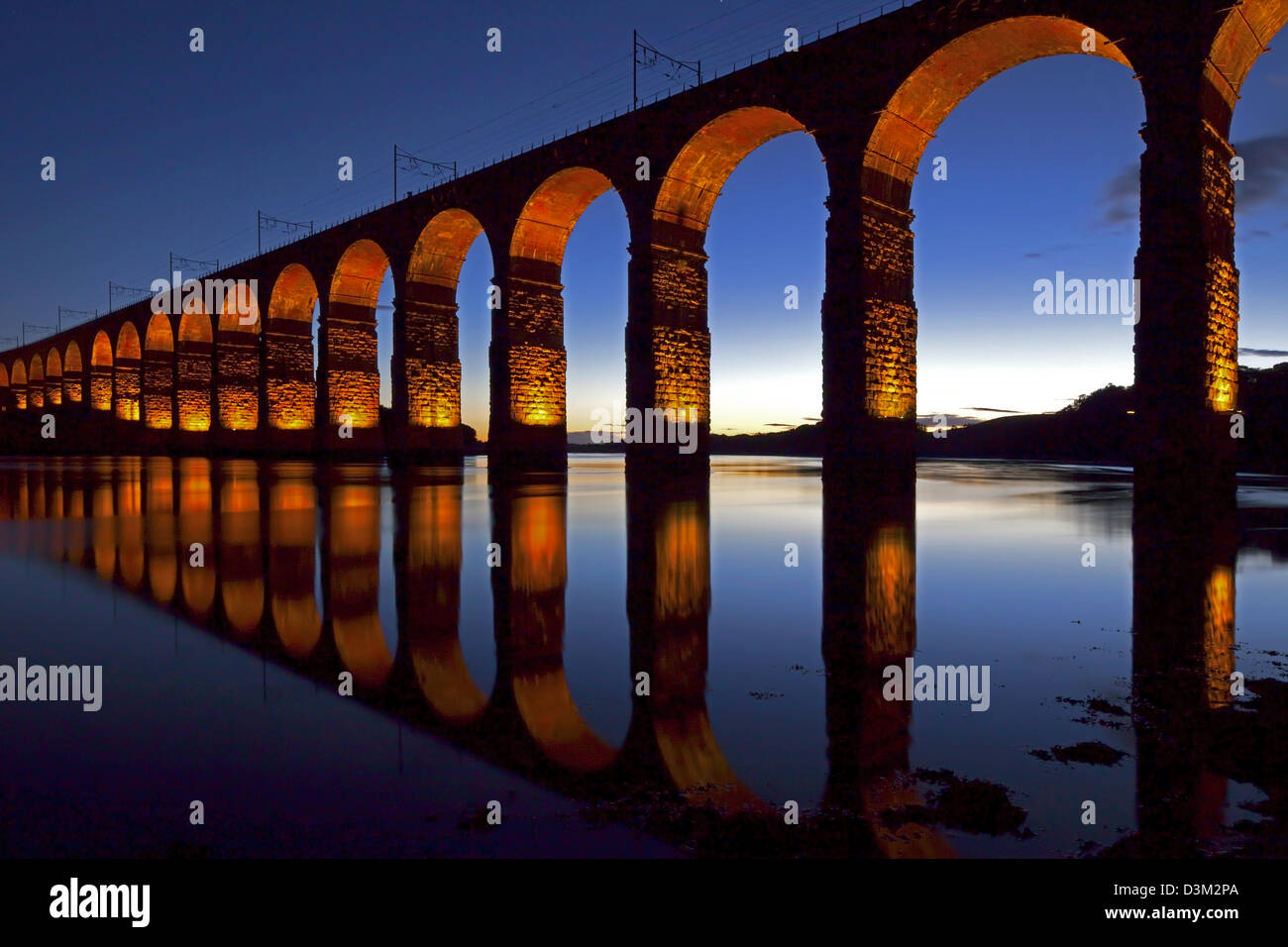 The Royal Border Bridge at dusk, Berwick-upon-Tweed, Northumberland Stock Photo
