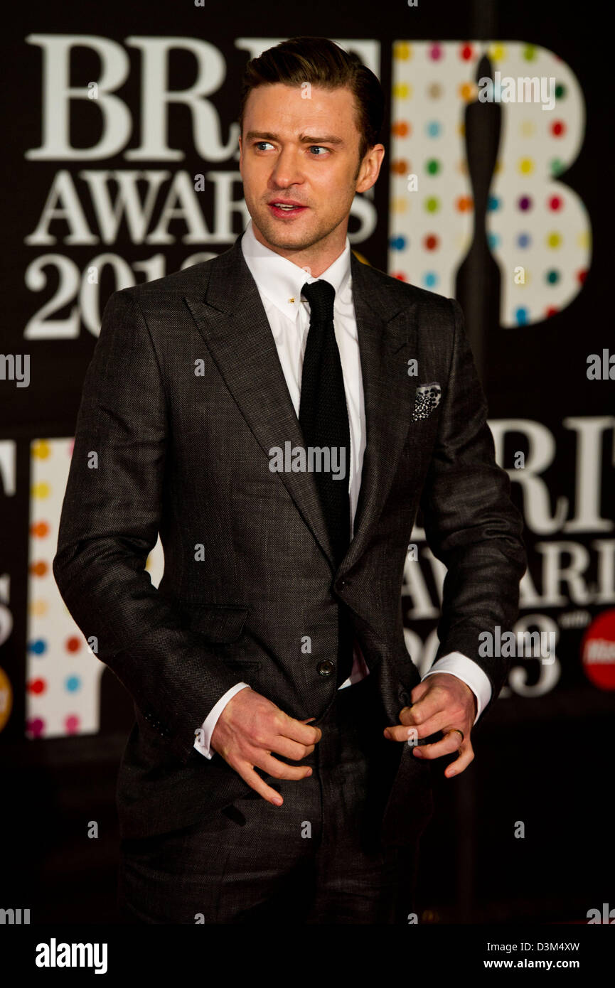 US singer Justin Timberlake arrive at the Brit Awards 2013 at O2