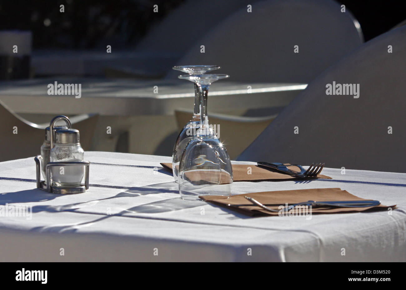 Set table at a restaurant, Italy, Lombardy, Lake Como Stock Photo