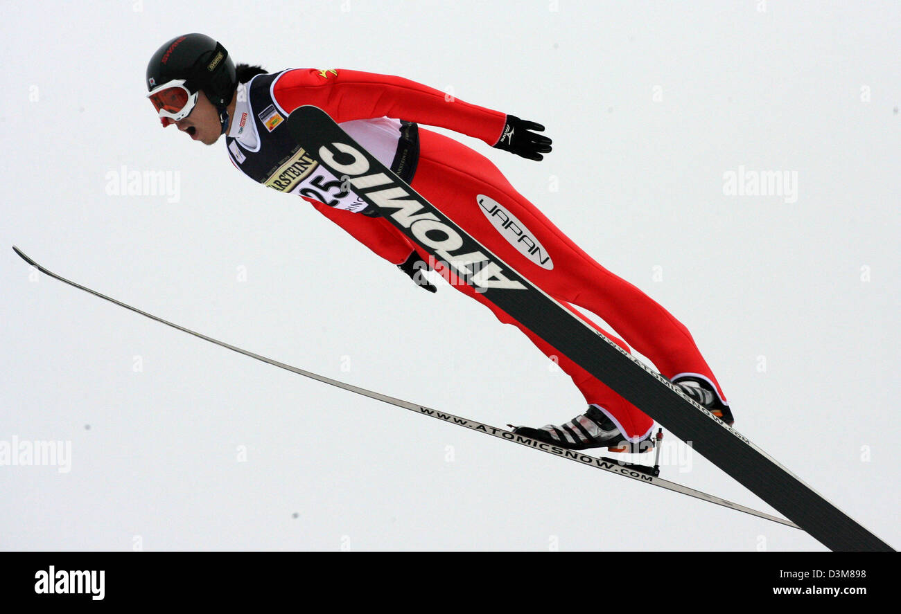 (dpa) - Japanese ski jumper Daito Takahashi is airborne during his jump at the Nordic Combined World Cup in Oberhof, Germany, Friday, 30 December 2005.  The preliminaries of the Warsteiner-Grand Prix also mark the beginning of the second competition period of the season, which provides the top skiing athletes from twelve countries with the opportunity to qualify for the Winter Spor Stock Photo