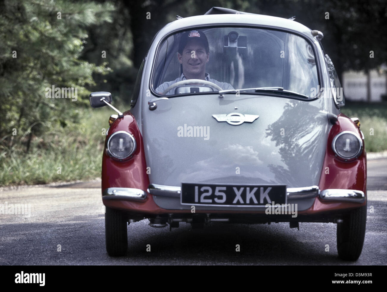 Bruce Weiner driving a 1950's Heinkel Bubble car Stock Photo