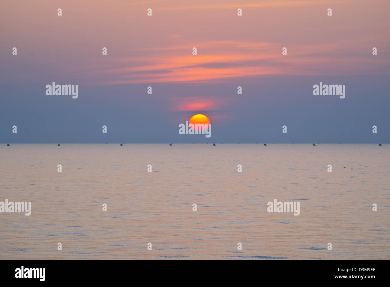 Irrawaddy Sunset,Setting Sun,Fishing Boats,as a String of