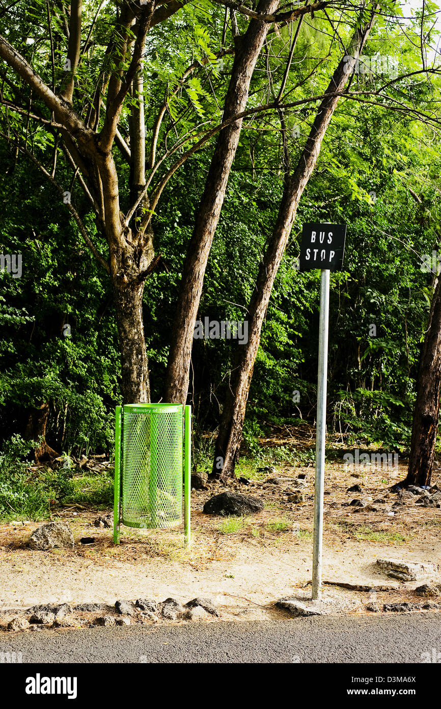 A local Bus Stop down the road from Cap Malheureux in northern Mauritius, Indian Ocean Stock Photo