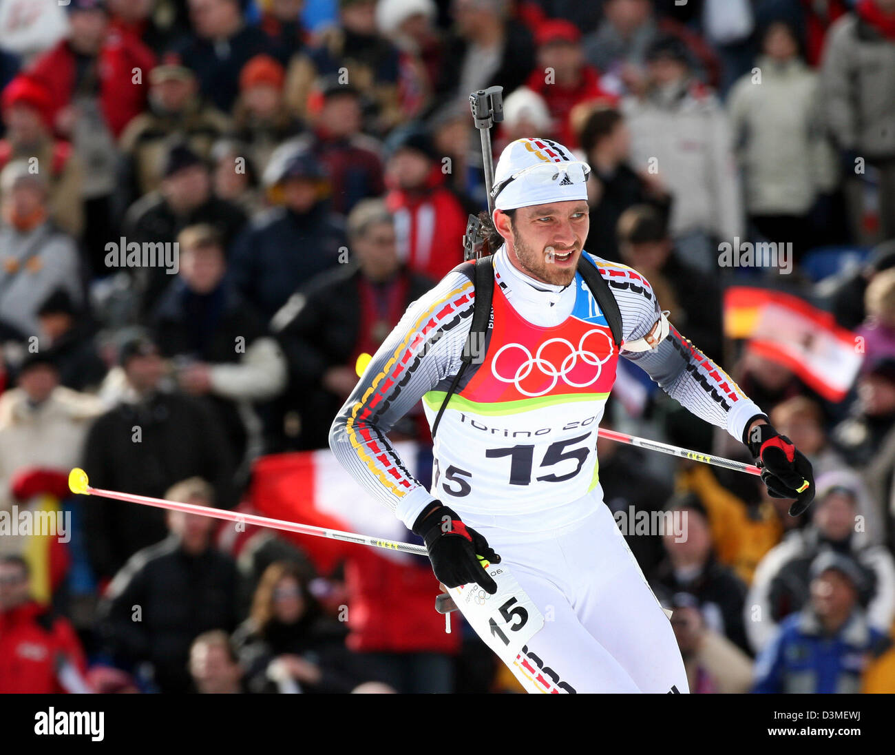 German biathlete Alexander Wolf in action during a penalty round in the ...