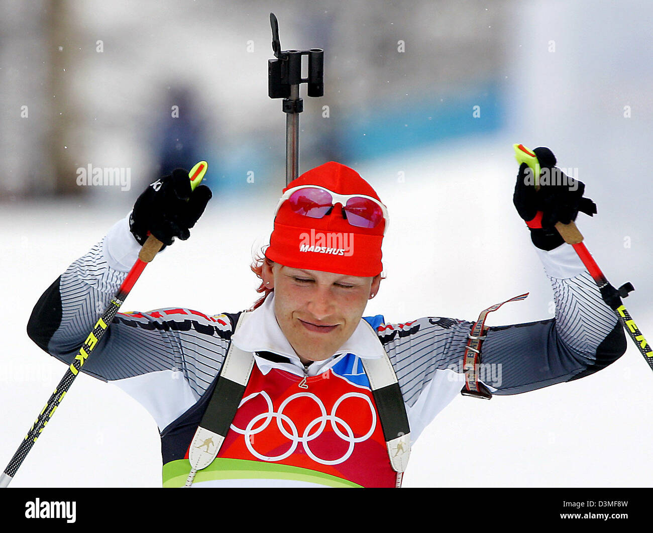 Sports spo biathlon smiling logo olympics italy hires stock