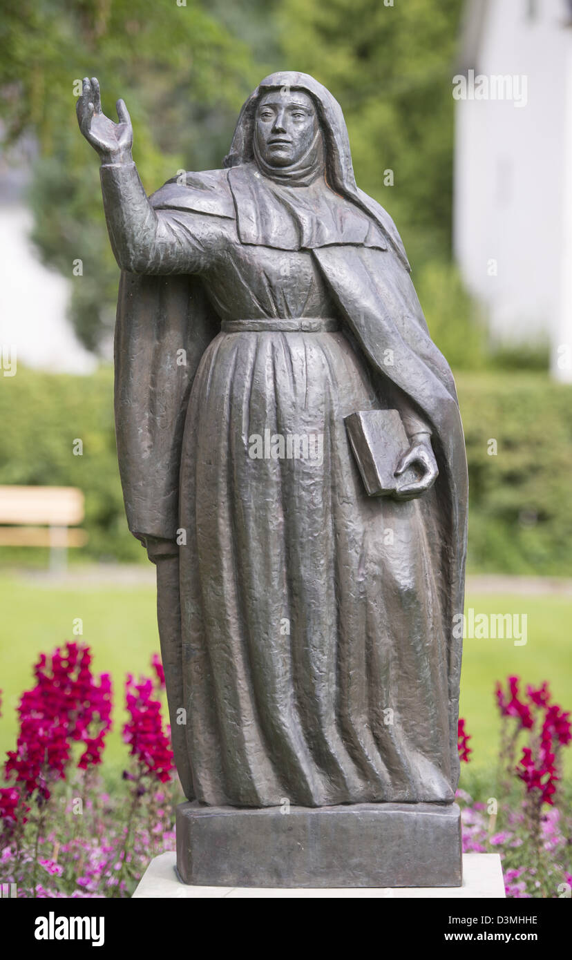 Scultpure of Bridget of Sweden, a mystic and saint, founder of the Bridgettines nuns and monks in Vadstena Stock Photo