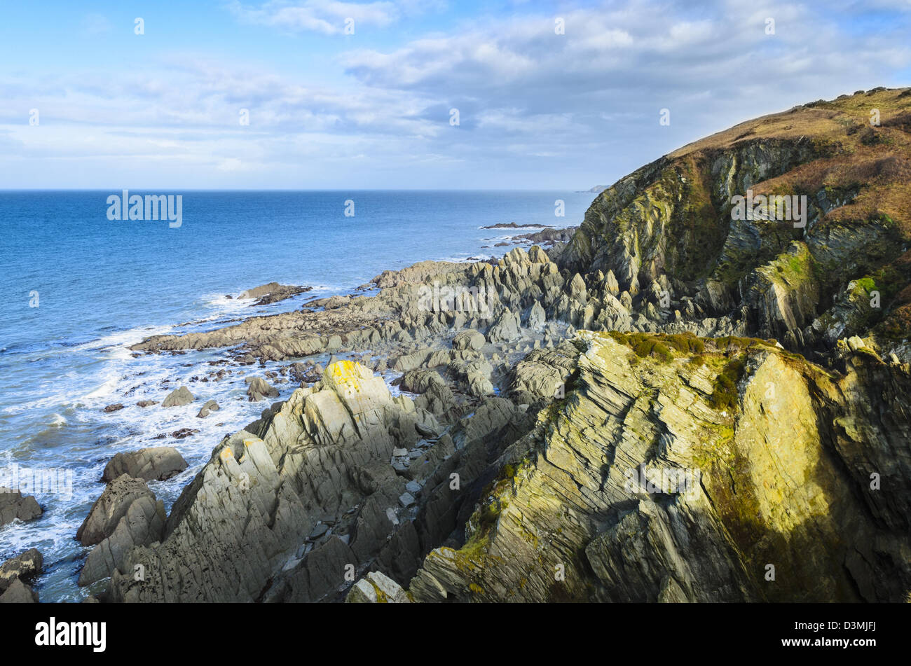 Damagehue Rock on the North Devon coastline between Lee and Bull Point near Ilfracombe, England Stock Photo