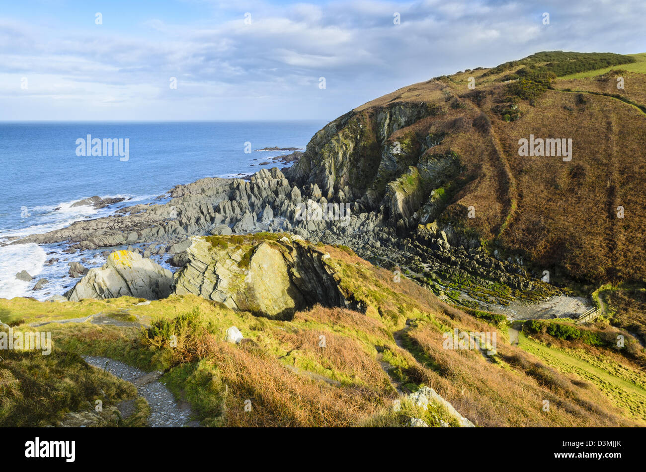 Damagehue Rock on the North Devon coastline between Lee and Bull Point near Ilfracombe, England Stock Photo