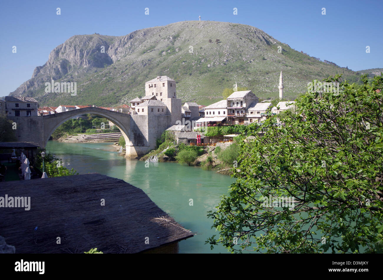Old Bridge - built 16Th century in Mostar, Bosnia and Herzegovina. Crosses the river Neretva connects Moslems and Christians Stock Photo
