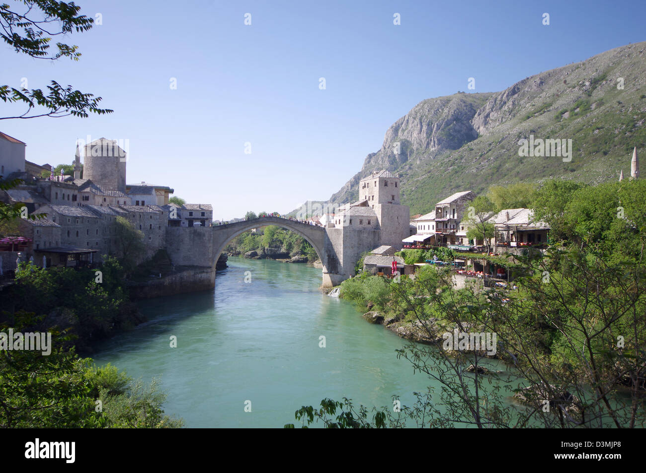 Old Bridge - built 16Th century in Mostar, Bosnia and Herzegovina. Crosses the river Neretva connects Moslems and Christians Stock Photo