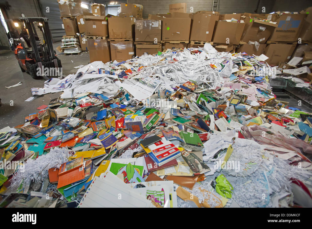 Royal Oak, Michigan - Books and paper piled up for recycling at Royal Oak Recycling. Stock Photo