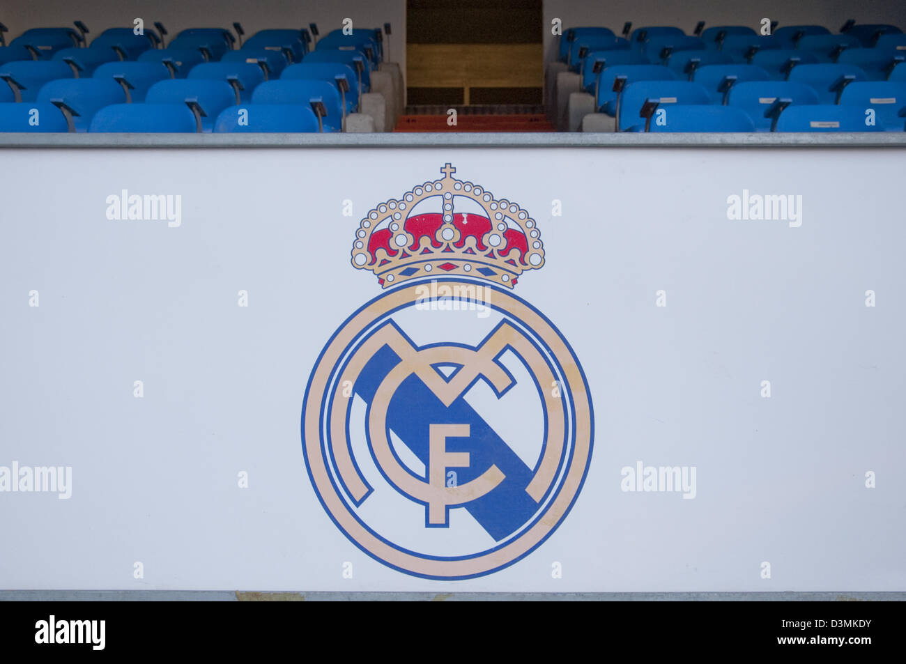 Real Madrid crest on display at the Estadio Santiago Bernabéu Stock Photo