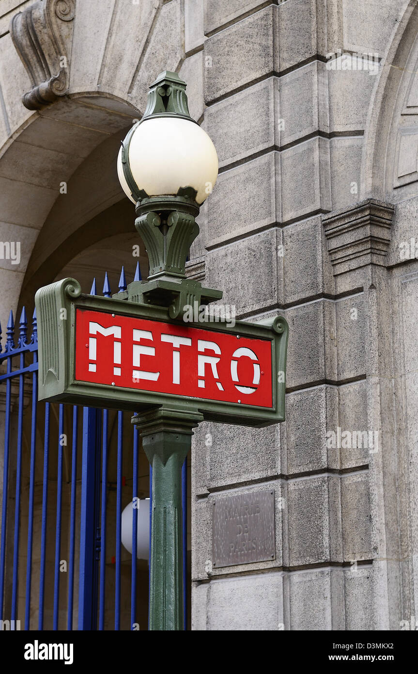 Red and green metro sign in Paris France Stock Photo