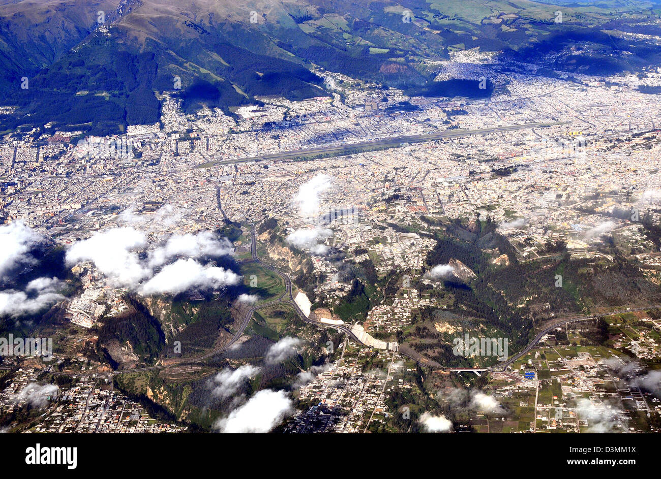 aerial view of Quito city and Mariscal Sucre international airport Ecuador South America Stock Photo