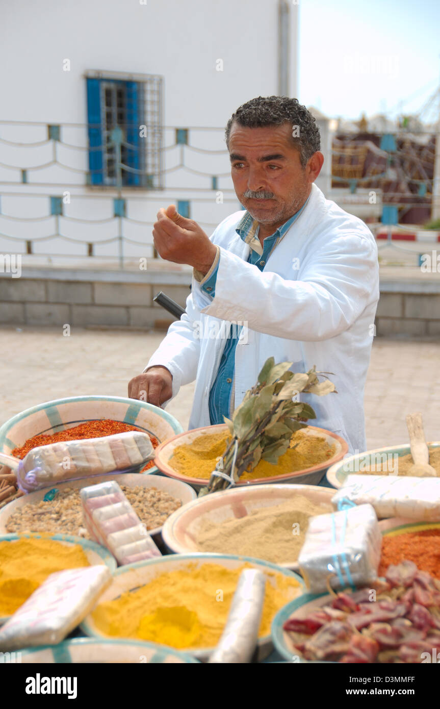 seller of spices, Medina, Tunisia, Africa Stock Photo