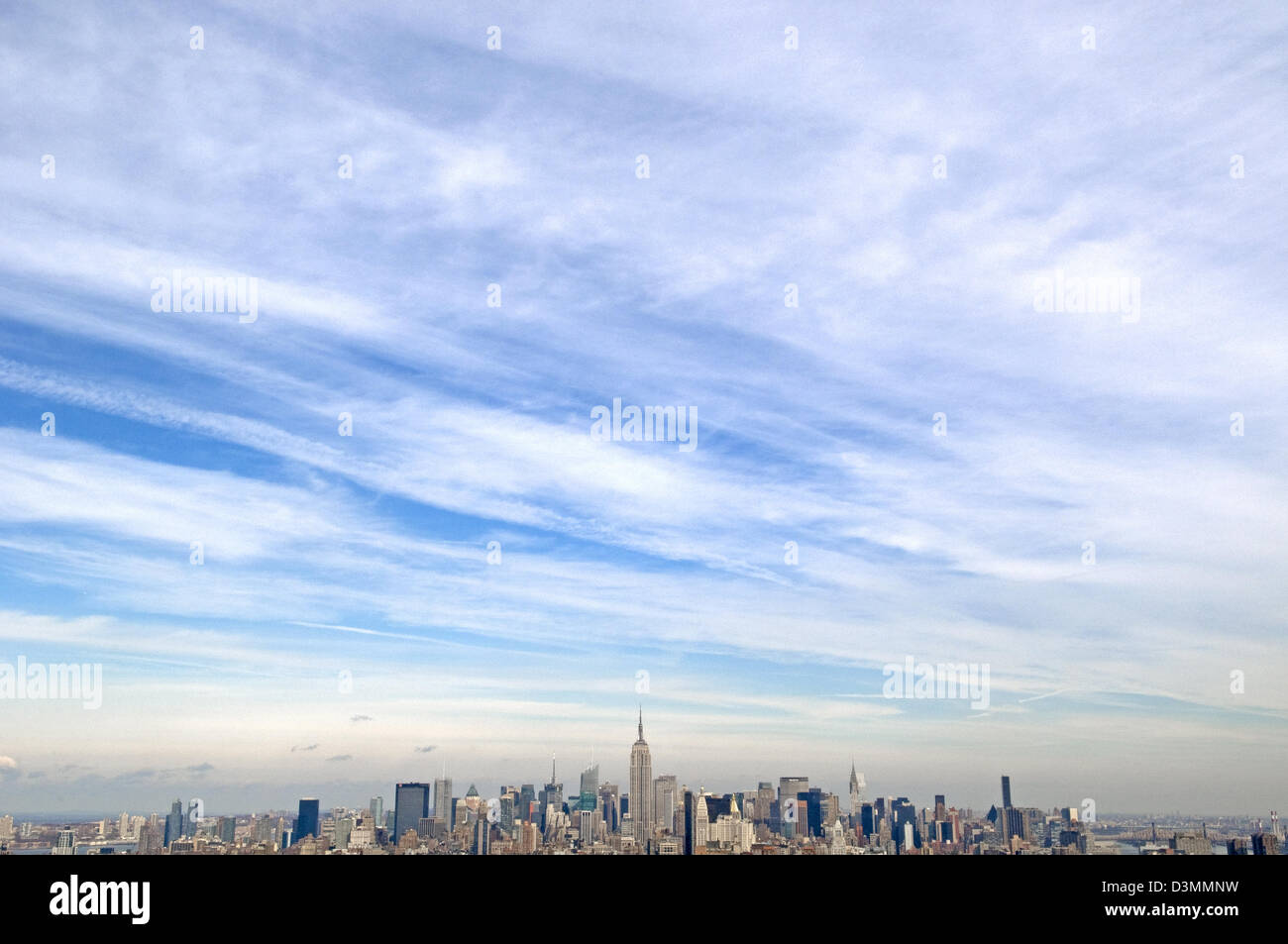 The New York City skyline looking north from the Financial District. Stock Photo