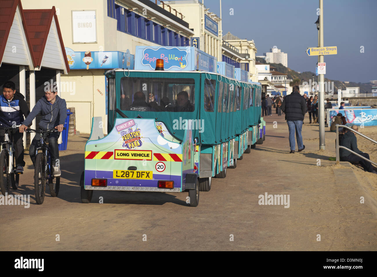 Landtrain taking passengers along the promenade at Bournemouth in