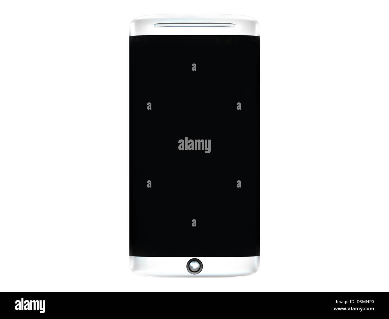 Realistic mobile phone with blank screen isolated on white background. Iphon style gadget Stock Photo