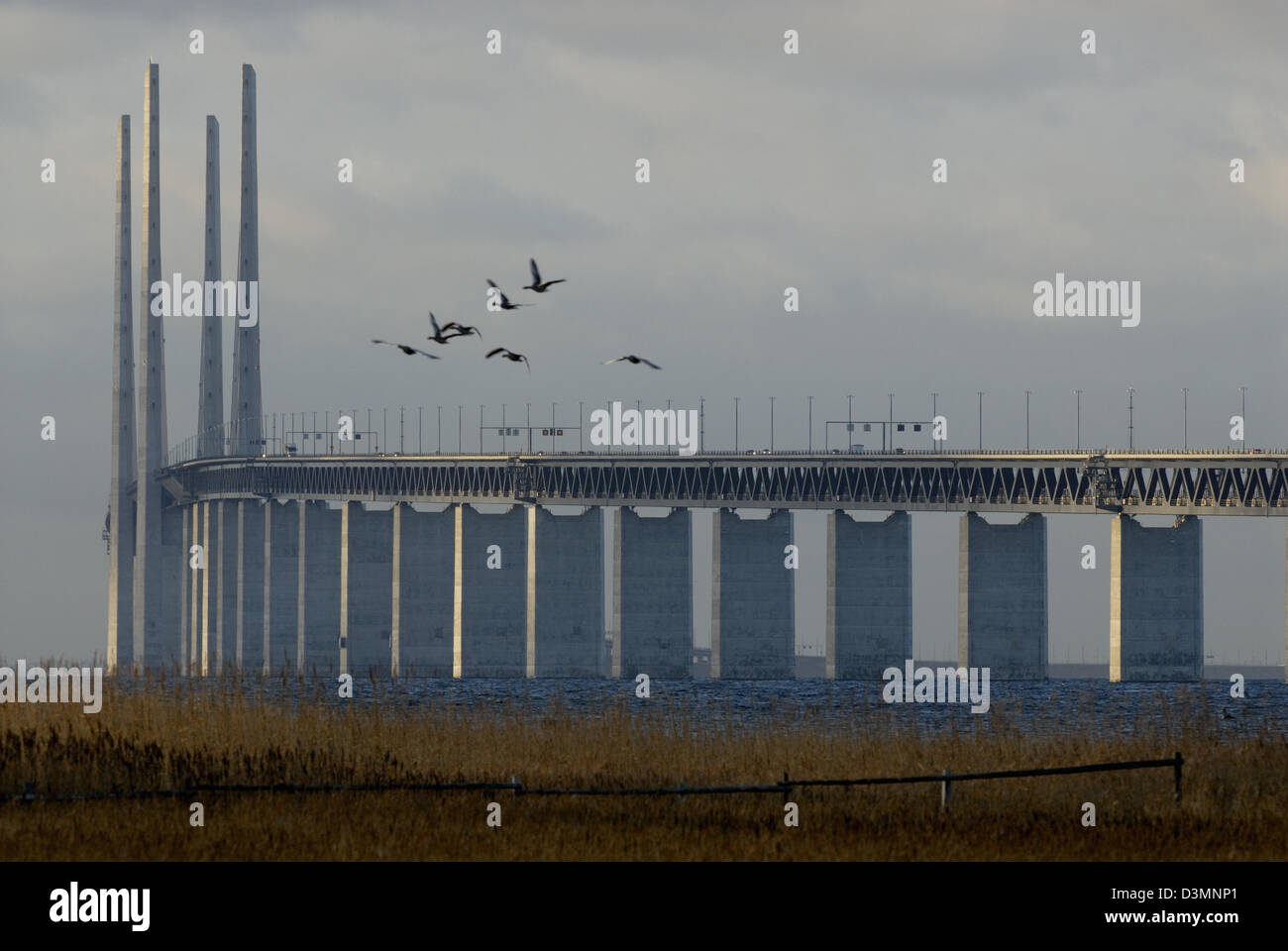 The Öresund Bridge between Scania Sweden and Copenhagen Denmark Stock Photo