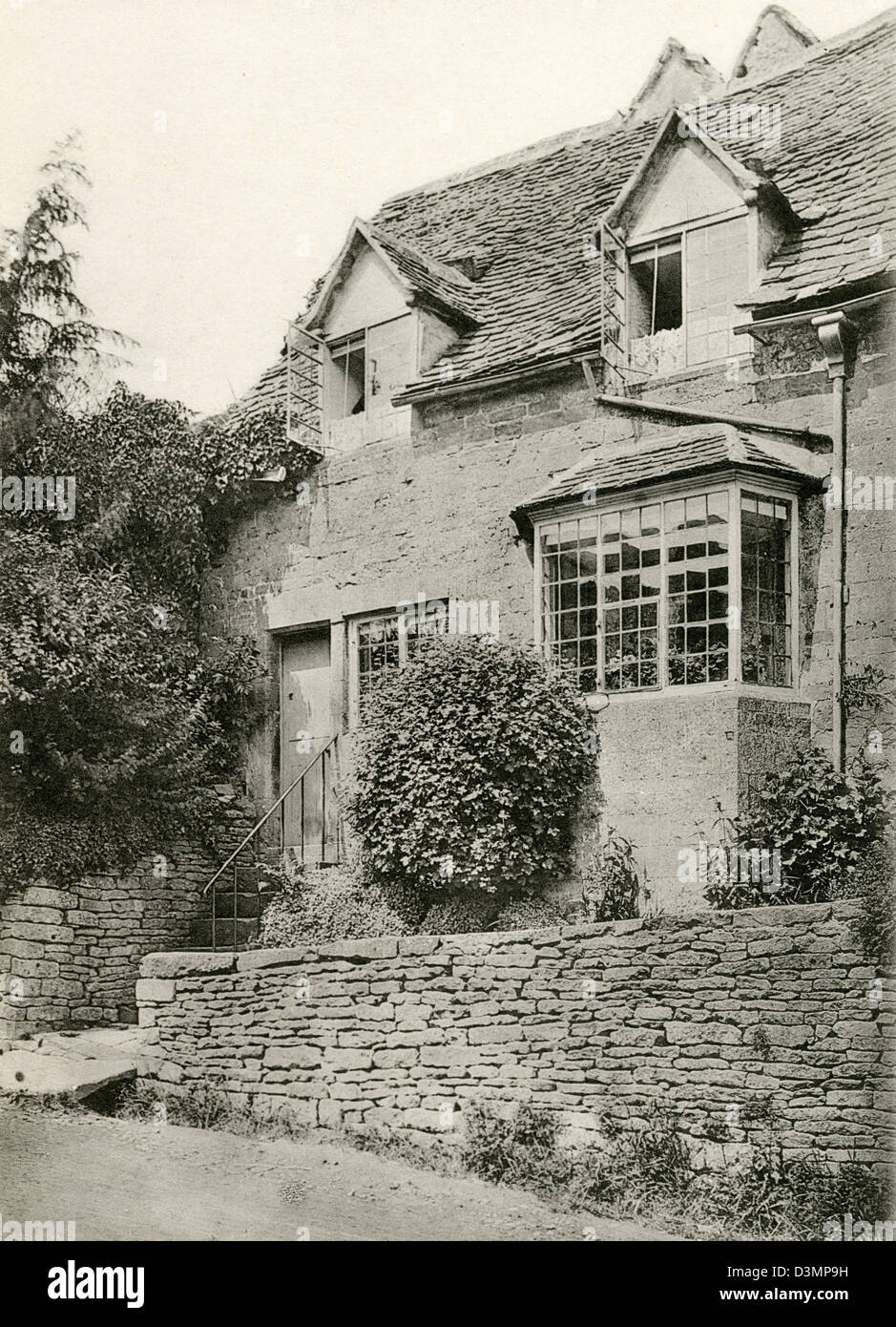 A collotype plate ' The Baker's House, Bourton on the Hill, Glos.' scanned at high resolution from a book published in 1905 Stock Photo