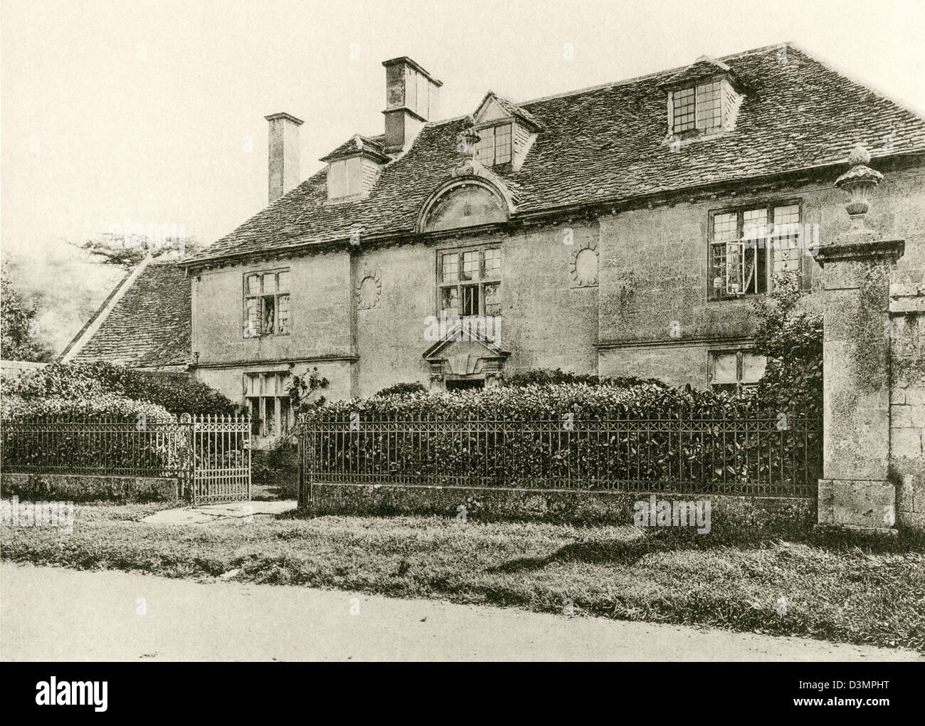 A collotype plate ' Front View of Medford House, Mickleton, Glos.' scanned at high resolution from a book published in 1905 Stock Photo