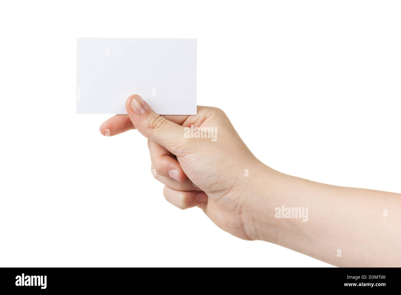 female teen hand holding blank card, isolated on white Stock Photo - Alamy