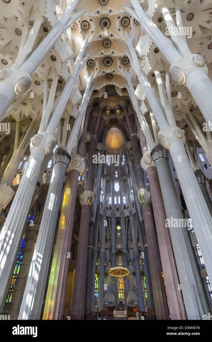 Interior of the Sagrada Familia designed by modernista architect Antoni ...