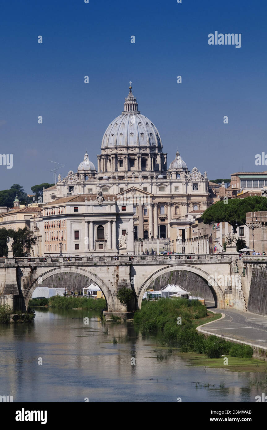 Italy, Lazio, Rome, Vatican, Bridge Tevere River, Saint Peter Basilica, Dome Stock Photo