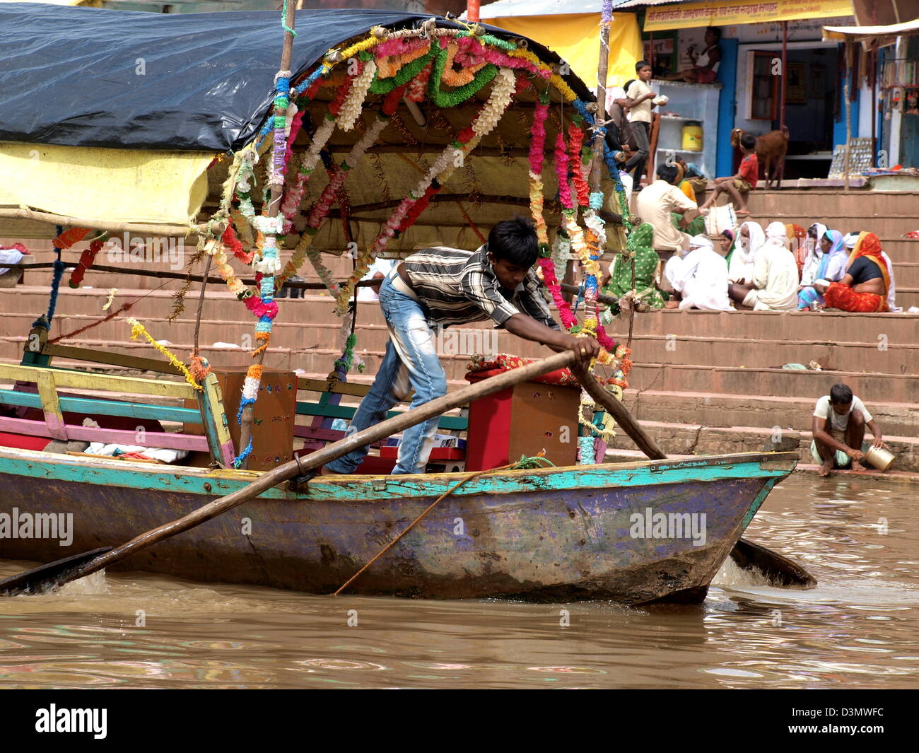 Boatman on the Mandakini river in Chitrakoot (Chitrakuta), India Stock Photo